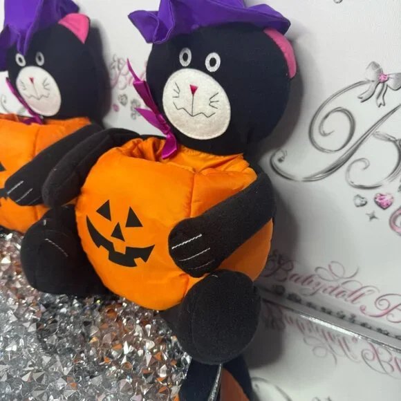 AVON Plush Halloween Black Cat Witch Wizard Pumpkin Candy Bucket Party vintage